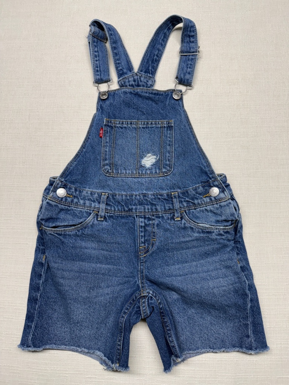 Levi's Kids Blue Denim Short Overalls with Chest Pocket